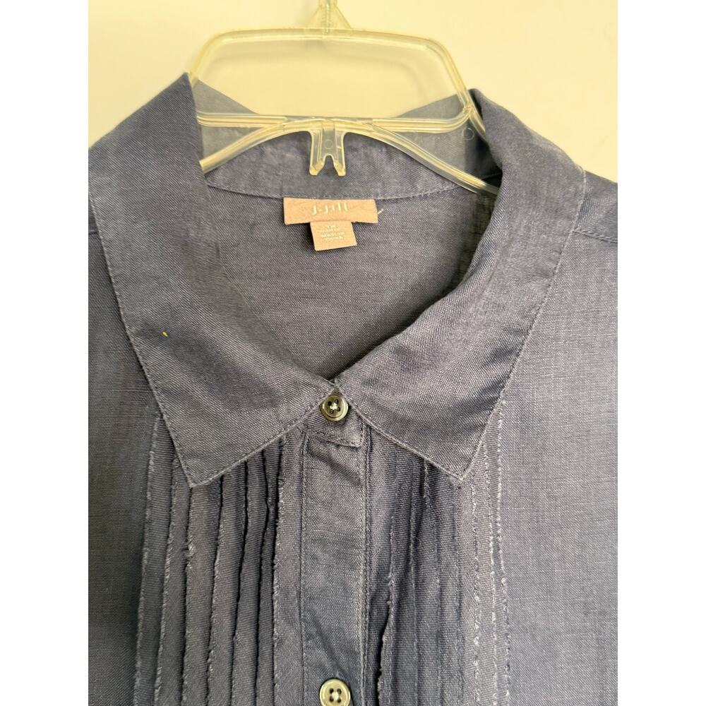 J.Jill Linen Blue Pin-tuck Roll-tab Sleeve Mini Shirt Dress Sz 1 X Plus - Picture 5 of 12